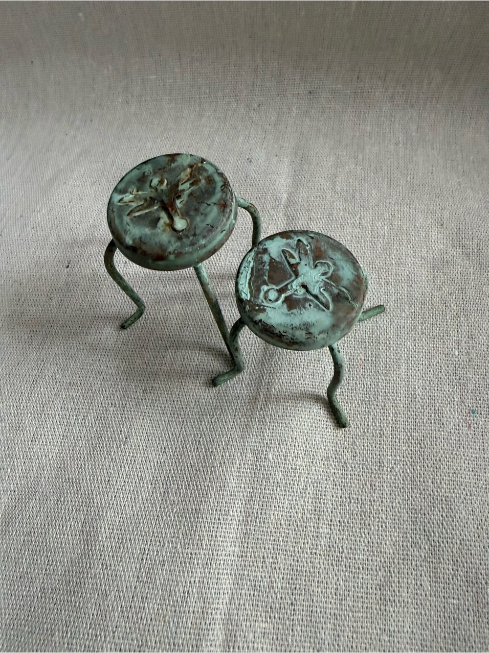 Miniature Patina Green Metal Fairy Garden Decor 2-piece set